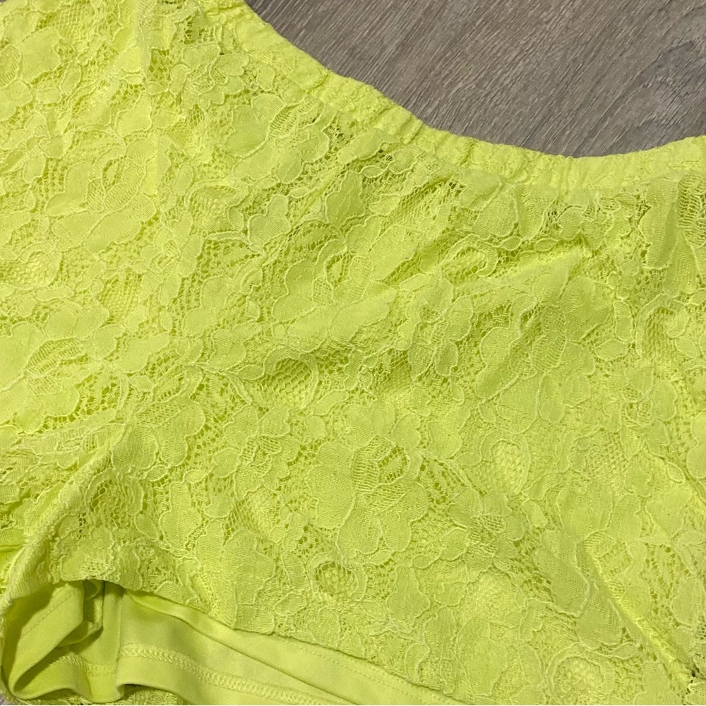 Forever 21 Neon Lace Shorts Small Lime Green Elastic Waist Summer Festival - Picture 3 of 5